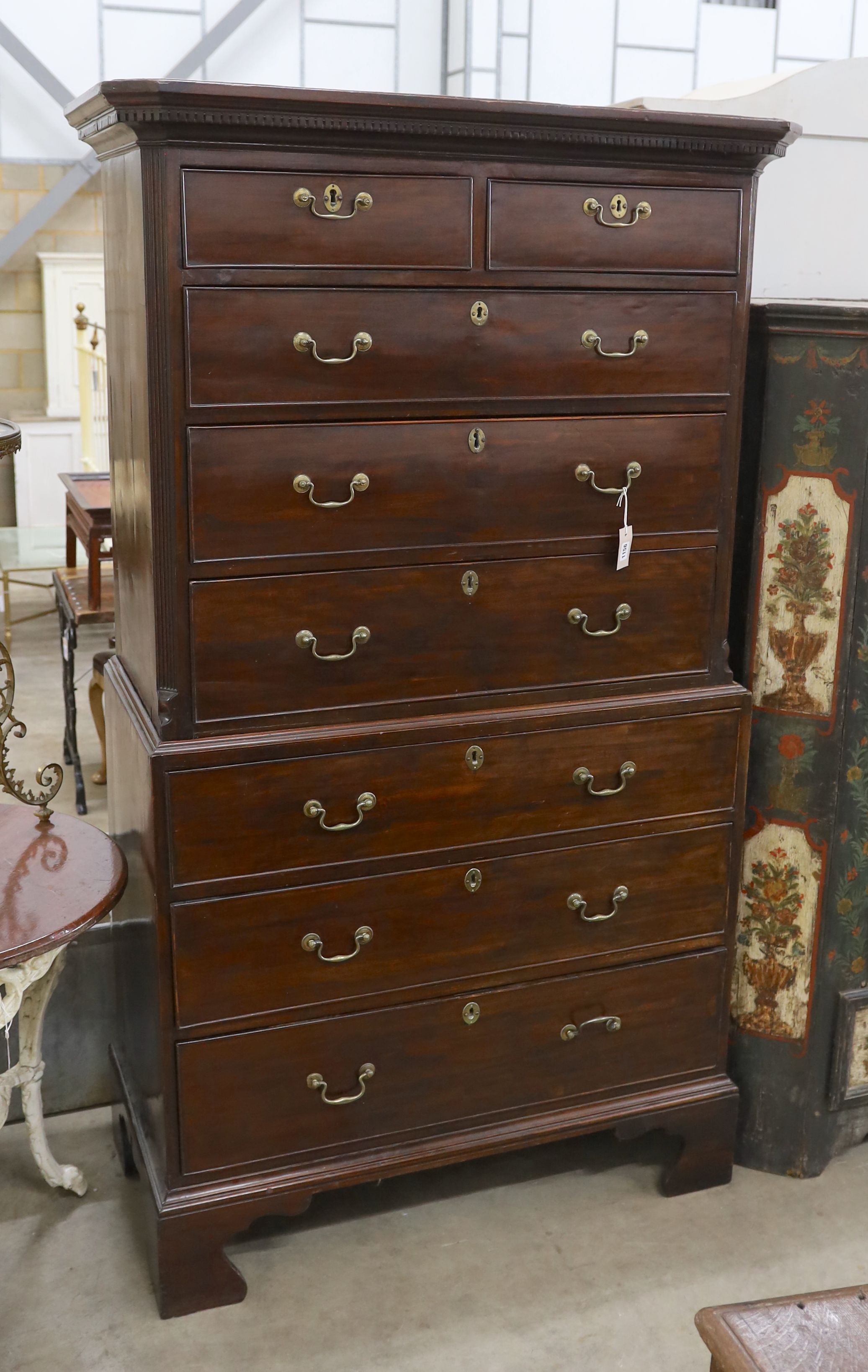A George III mahogany chest on chest, width 105cm, depth 50cm, height 194cm